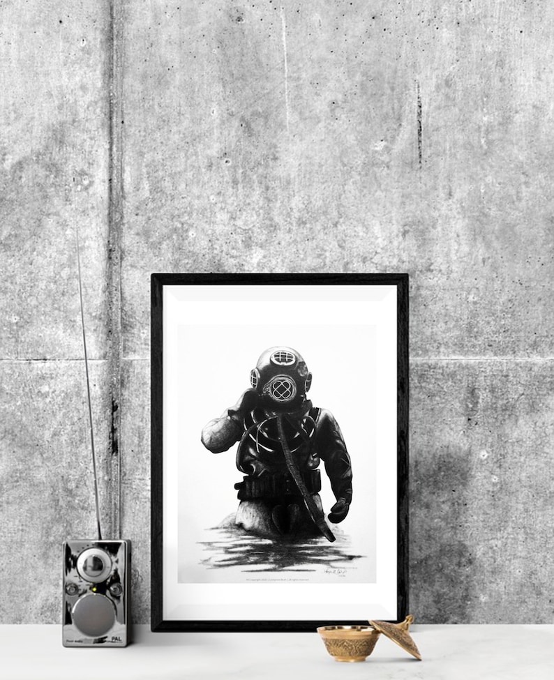 Deep Sea Diver | Art Print | Home Decor | Nautical Art | Gift Idea ...