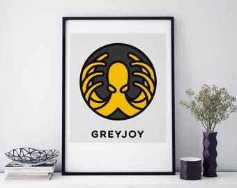 House Greyjoy Poster, Game of Thrones Sigil Print A4, Greyjoy Family Banner