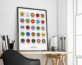 Game of Thrones Poster, Houses of Westeros, TV Series, Wall Art, Print