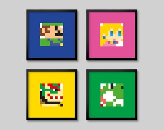 4 Super Mario Nintendo Pixel 8bit Posters - Set 3