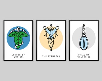 3 Lord of the Rings Posters - Set 3 - Phial of Galadriel, Leaves of Lorien, The Evenstar