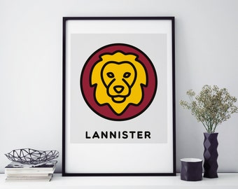 House Lannister Poster, Game of Thrones Sigil Print A4, Lannister Family Banner