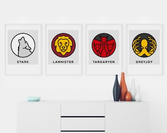 Game of Thrones Houses Posters - Set of 4. House Stark, Lannister, Targaryen, Greyjoy