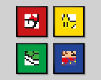 4 Super Mario Nintendo Pixel 8bit Posters - Set 1