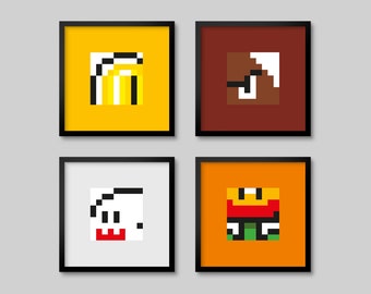 4 Super Mario Nintendo Pixel 8bit Posters - Set 2