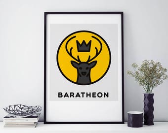 House Baratheon Poster, Game of Thrones Sigil Print A4, Baratheon Family Banner