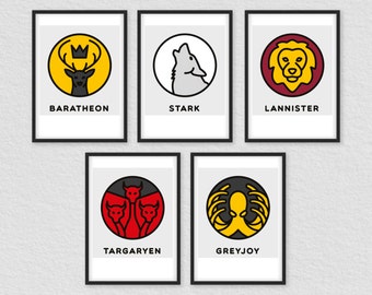 Game of Thrones Houses Poster, Game of Thrones Print, Houses of Westeros