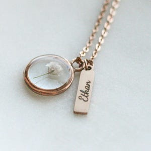 Baby’s breath miscarriage necklace, miscarriage necklace with name, rose gold necklace, miscarriage necklace, babys breath