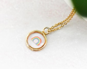 Rainbow Necklace: Gold Stainless Steel Hope Pendant