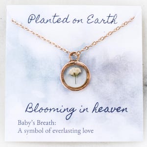Baby’s breath miscarriage gift, multiple miscarriages, grieving mom gift, rose gold necklace, miscarriage necklace, stillborn necklace