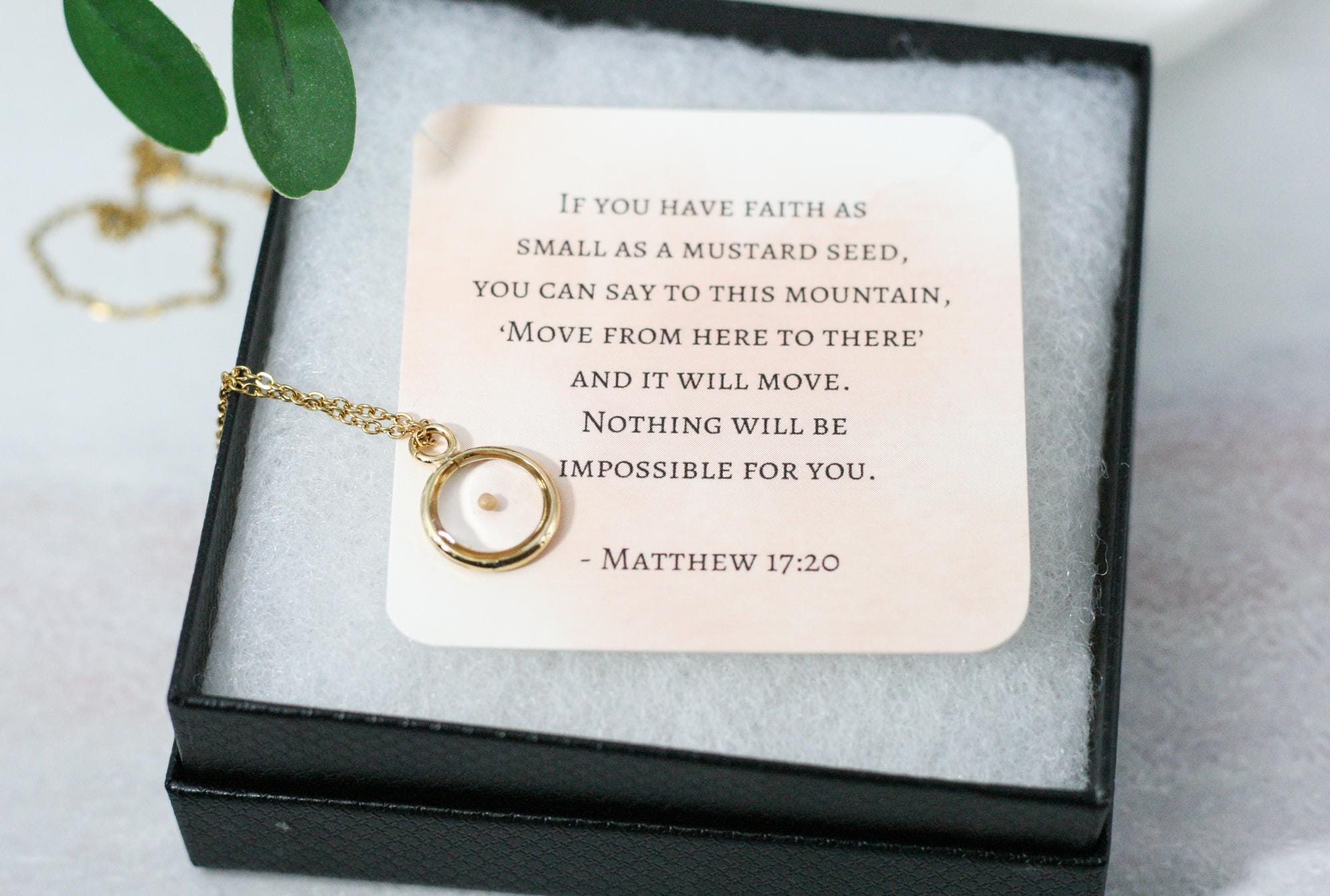 Gold Plated Mustard Seed Necklace: Stainless Steel Chain, Hope Gift