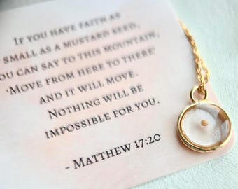 Mustard Seed Necklace: Gold Plated Stainless Steel, Matthew 17