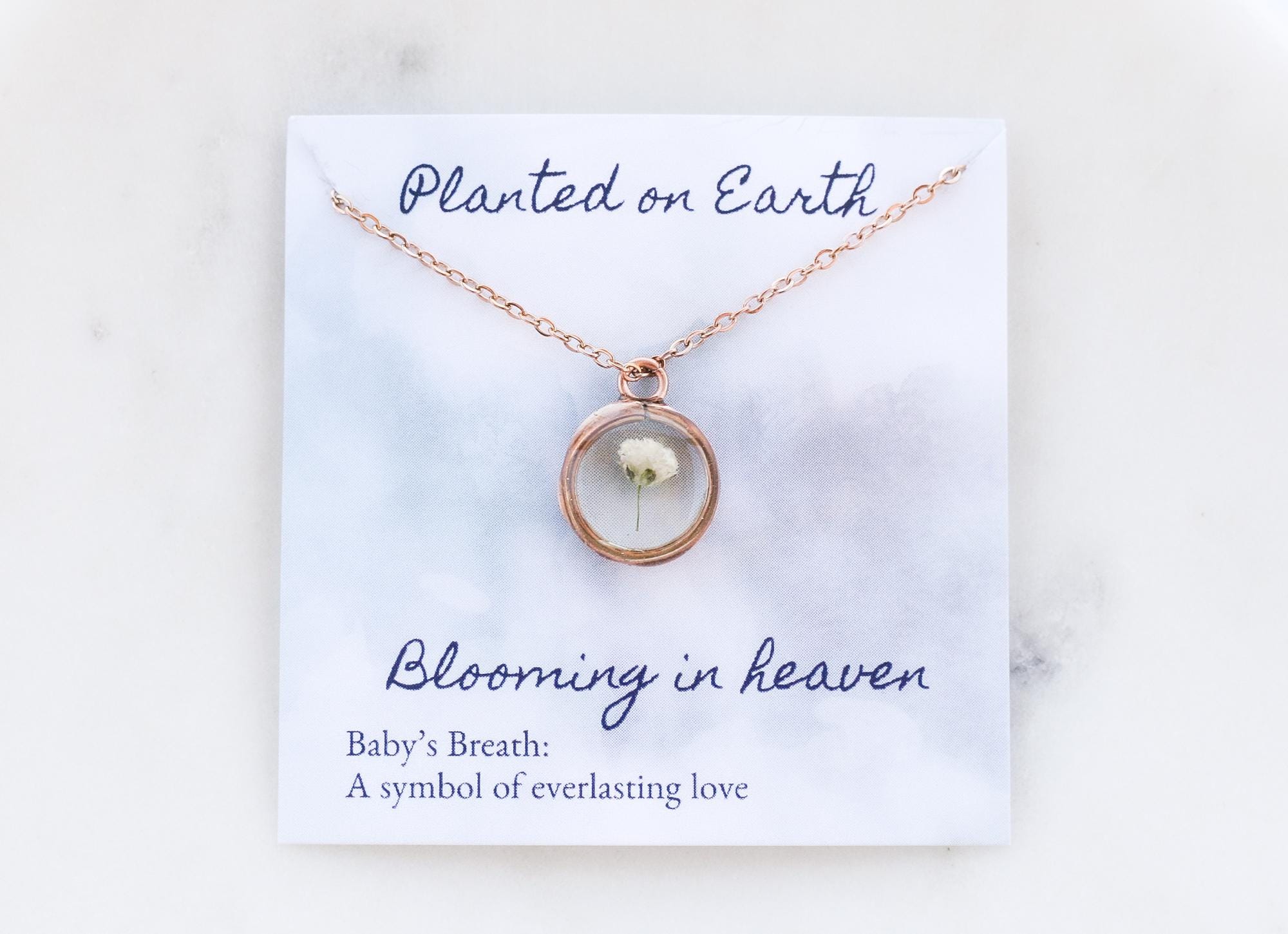 Baby’s breath miscarriage gift, multiple miscarriages, grieving mom gift, rose gold necklace, miscarriage necklace, stillborn necklace