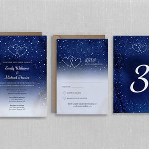 Night Sky Suite, Wedding RSVP Cards & Table Numbers Night Sky Invite Sky Invitation Starry Night Dark Blue Invite PRINT or DIGITAL image 2