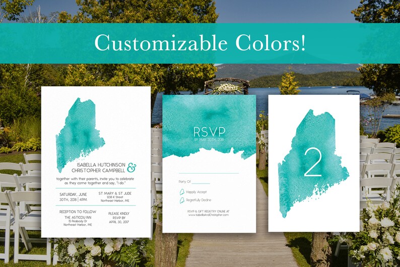 Maine Invitation, RSVP Card, Table Numbers State Invitation Maine Wedding Maine Map Wedding Invitation Maine PRINTED or Digital image 1