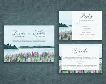 Lupine Wedding Invitation | Maine Wedding Invitation | Floral Wedding Invitation | Maine Flower Invitation | PRINTED/Digital