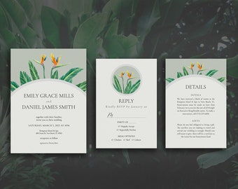 Tropical Wedding Invitations | Bird Of Paradise | Tropical Leaves | Wedding Invite | Print and Digital Downloads Available