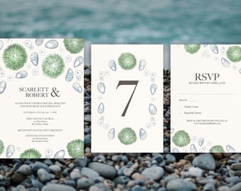 Sea Theme Invite, RSVP Card, Table Numbers | High Quality Invite | New England Wedding | Portrait Invite | PRINTED or Digital