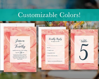 Blush Artistic Wedding Invitations, RSVPs & Table Numbers  | Blush Invitation | Pink Paint Invitation | Contemporary | PRINT or DIGITAL