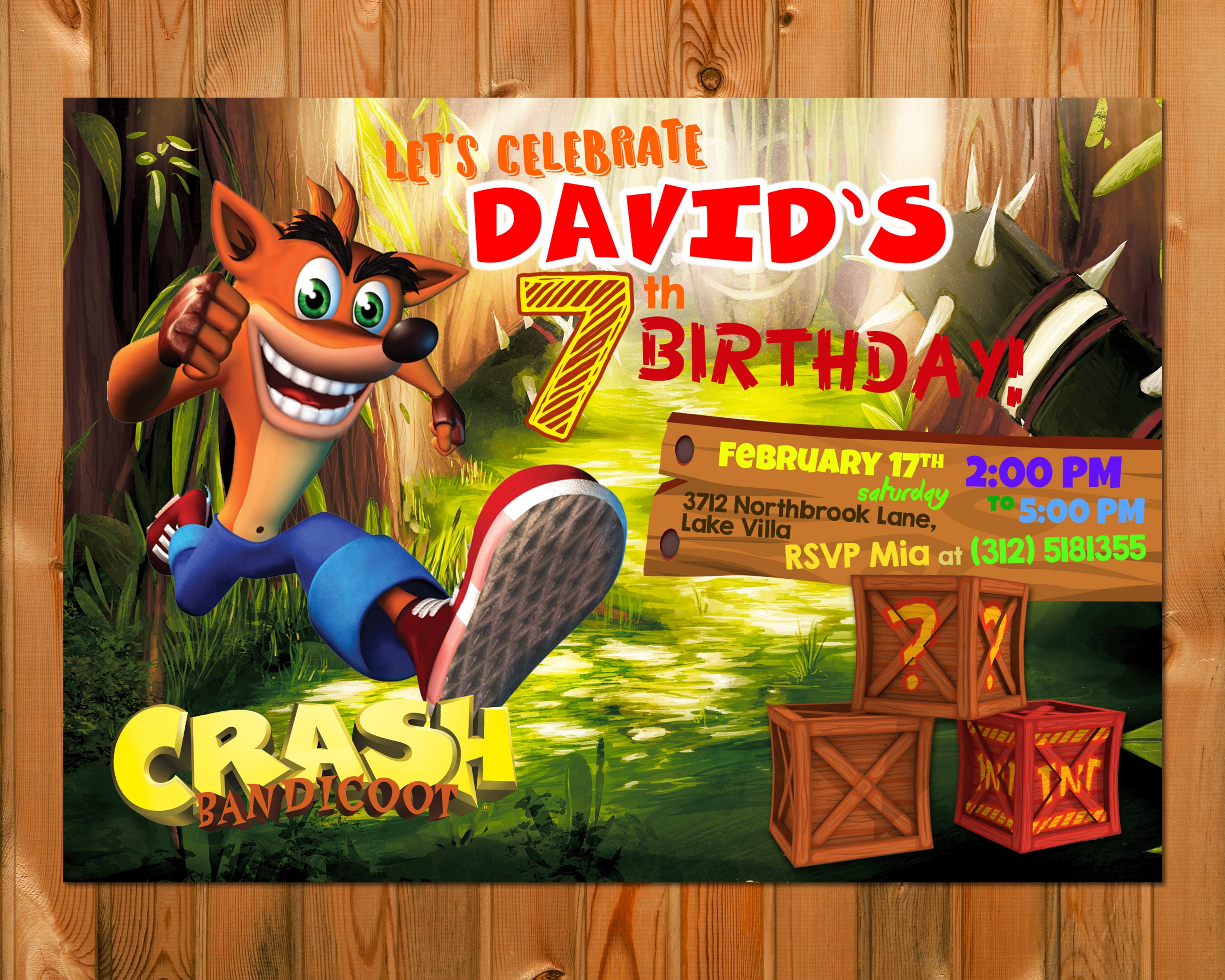 CRASH BANDICOOT BIRTHDAY Invitation Crash Bandicoot party Etsy