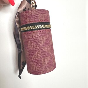 Accessory Keychain Handbag Charm, Luxury lipstick or Coin purse with scarf Dark Pink