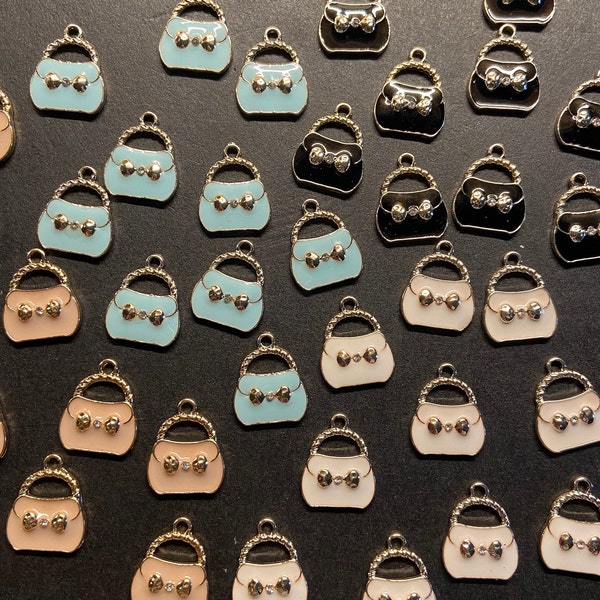 40pc Purse charms, Purse with bow charms, Princess charms, WHOLESALE, Enamel charms, Bulk Lot craft supplies, Bella Bullara, BBJ