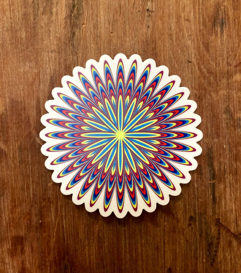 Psychedelic Flower Stickers Yellow