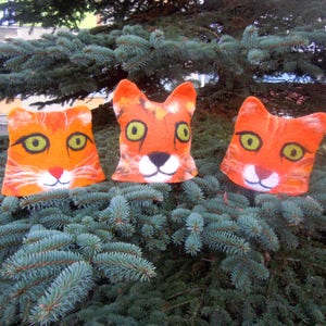 Orange cat hat Felt animal hat Green eyes Tiger hat Festival costume Winter warm wool hat Sauna hat