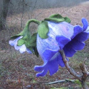 Lavender purple bellflower hat with a little flower at the end Lilac purple  Fairy flower hat Felt hat  Pixie hat Elf hat