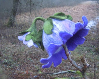 Lavender purple bellflower hat with a little flower at the end Lilac purple  Fairy flower hat Felt hat  Pixie hat Elf hat