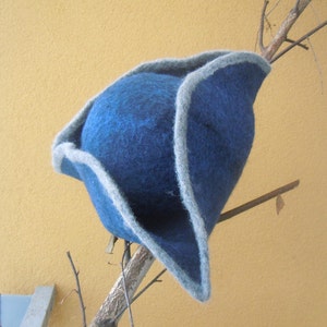 Pirate  triangle hat Dark blue wool felt hat with gray edge Pirate hat for men or women Winter hat Sauna hat