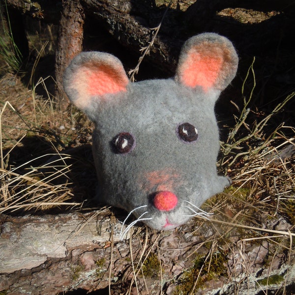 MOUSE HAT Felt mouse hat Mouse - rat costume hat Mouse mask Gray animal hat  Winter hat Sauna hat Wool felt hat
