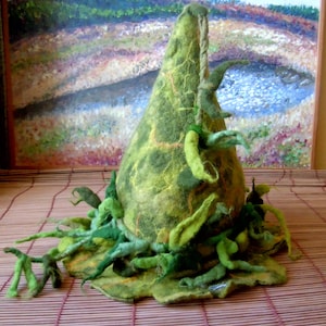 Witch  hat wizard magic hat Green Witch costume Halloween costume Magic mystery hat  Pixie elf gnome hat