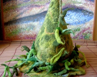 Witch  hat wizard magic hat Green Witch costume Halloween costume Magic mystery hat  Pixie elf gnome hat