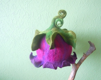 Beautiful purple and violet bell shaped hat Flower hat Pixie hat Winter hat Fairy hat Theater hat Hand made felt hat