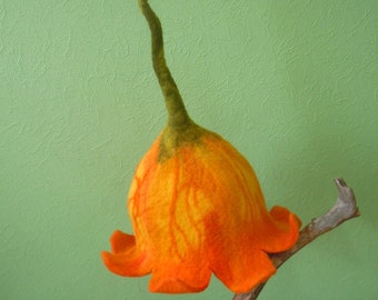 Beautiful bell shaped hat Yellow Orange bell Flower hat Pumpkin flower Pixie hat Theater hat Carnival hat
