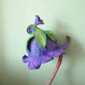 Blue - purple bell shaped flower hat with rolled stem Pixie hat, Winter hat, Fairy hat, Theater hat, felt wool hat