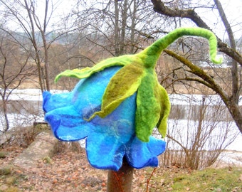 Beautiful bell shaped hat Blue bell Flower hat Pixie hat Winter hat Fairy hat Theater hat Hand made felt hat