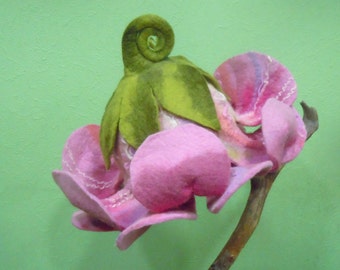 Beautiful pink flower hat Fairy hat Pixie hat Fantasy costume hat Winter hat Fairy hat Wearable art Felt hat