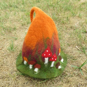 Forest gnome hat with mushrooms. Witch / Wizard - Magic Hat Mystery Hat  Fairy hatPixie Elf Handmade Felt Hat