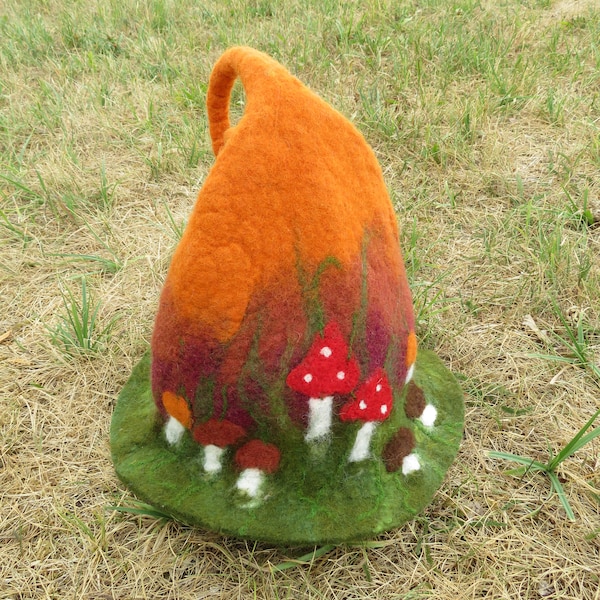 Forest gnome hat with mushrooms. Witch / Wizard - Magic Hat Mystery Hat  Fairy hatPixie Elf Handmade Felt Hat