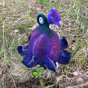 Dark Purple Blue Bellflower Fairy Hat – Felted Wool Fantasy Hat, Pixie Costume, Elf Sauna Hat, Handmade Cosplay Gift