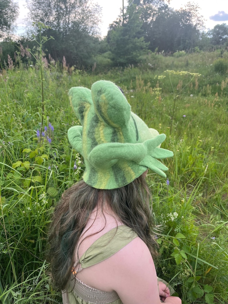 Green Frog Hat – Funny Costume Hat for Adults – Felted Wool Amphibian ...