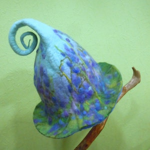 Blue floral gnome hat Witch  hat  wizard magic hat Fantasy hat Magic mystery hat  Pixie elf hat Felt hat Felted wool hat