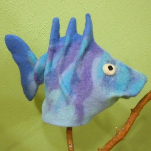 Blue fish hat Felt wool hat Fishing gift for men Sauna hat Animal hat