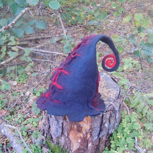 Witch  hat wizard magic hat Black and Red Witch costume Magic mystery hat  Pixie elf gnome hat Felt hat