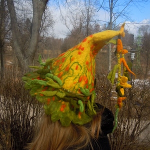 Witch  hat wizard magic hat Green Yellow Witch costume  Magic mystery hat  Pixie elf gnome hat Felt wool hat