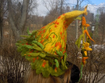 Witch  hat wizard magic hat Green Yellow Witch costume  Magic mystery hat  Pixie elf gnome hat Felt wool hat