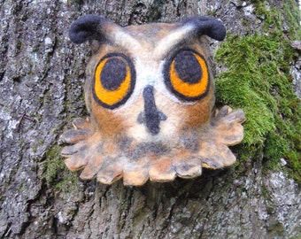 Owl hat Felt animal hat Yellow eyes Owl costume hat Winter warm wool hat Sauna hat Teapot warmer