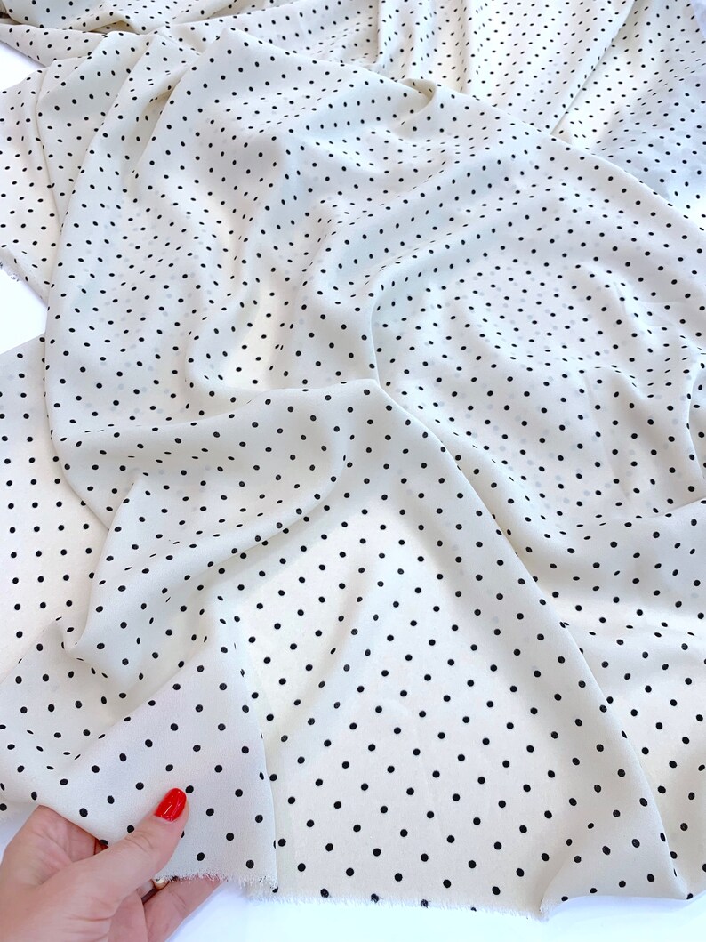 Polka Dot Fabric by 1 yard Ivory White Crepe for dress Small Print skirt blouse 100/% Terylene